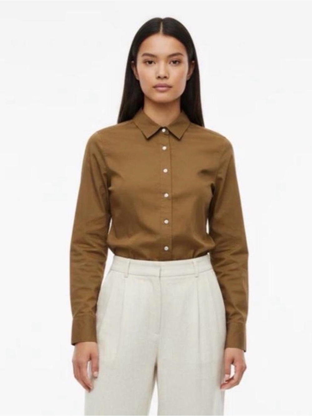 J CREW Haberdashery Dark Taupe Button Down Shirt Blouse, Size S,Cotton Blend